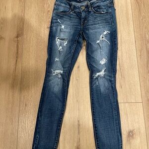 American Eagle Outfitters Dark Blue Distressed Skinny Jeans